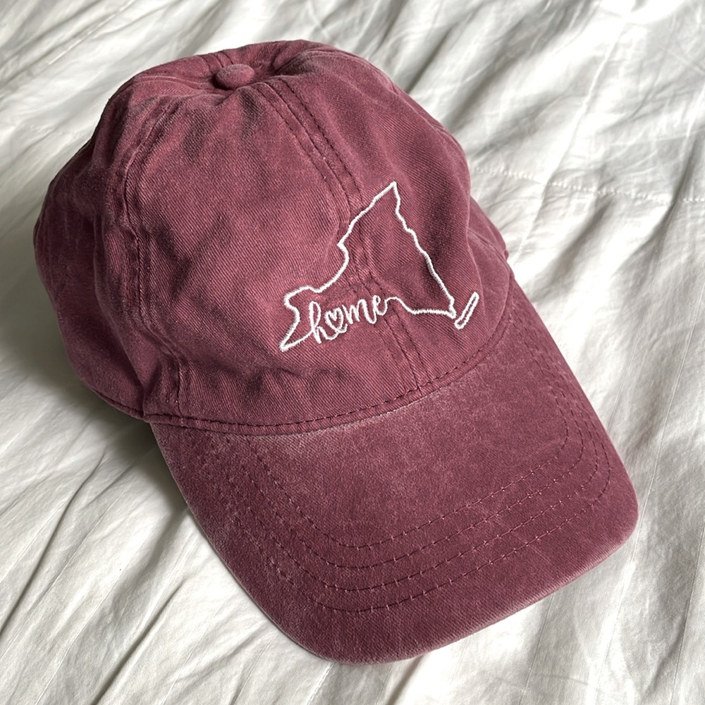 New York Home Women’s Hat Vintage Weathered Look Burgundy NY